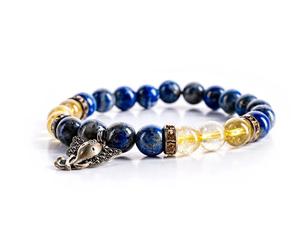 Inspiration Gemstone bracelet with Lapis Lazuli, Rutilated Quartz and Ganesha Charm