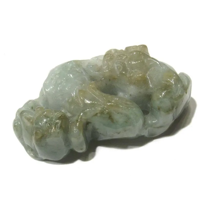 Jade Foo Dog Mother and Child with Corn Pendant