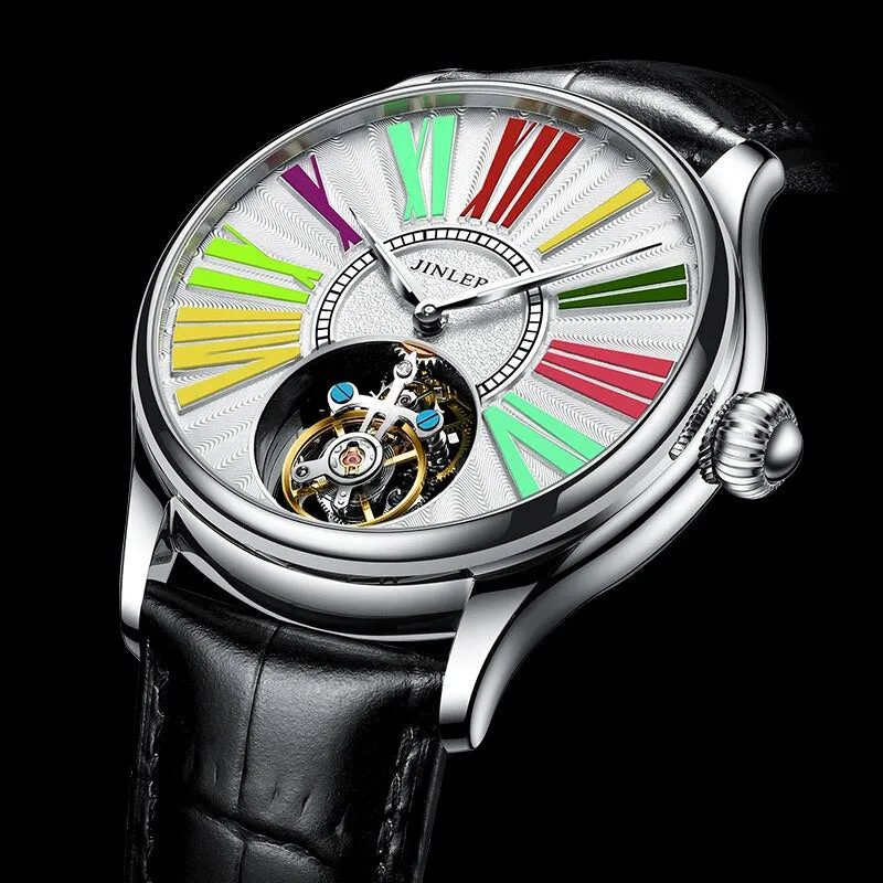 Jinlery Tourbillon Hand Wind Watch for Men Mechanical Wristwatches Luxury Sapphire Crystal Watch Relogio Masculino часы мужские