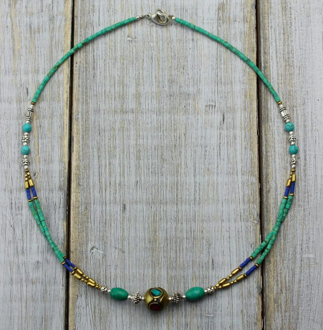 Lapis and Turquoise Double Strand Tibetan Necklace