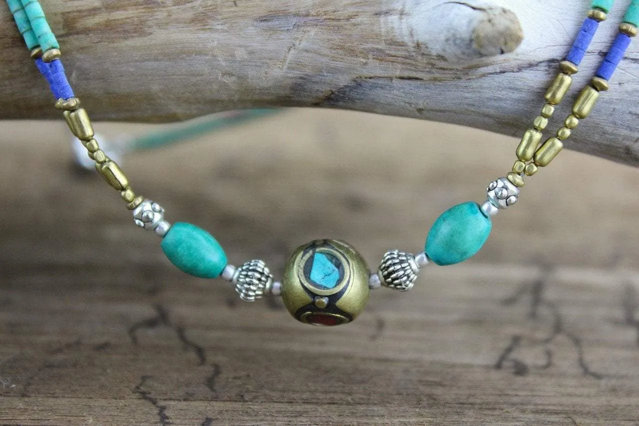 Lapis and Turquoise Double Strand Tibetan Necklace