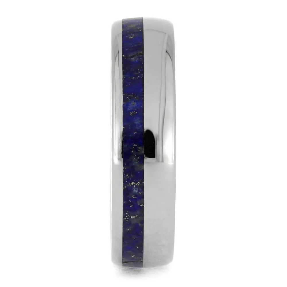 Lapis Lazuli Ring, Titanium Wedding Band With Round Profile