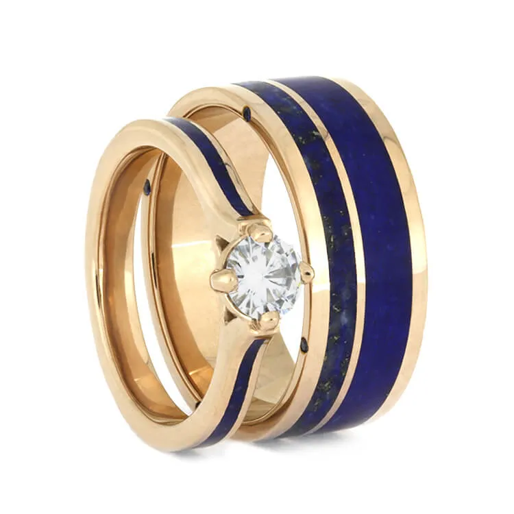 Lapis Lazuli Wedding Ring Set, Matching Wedding Band Set, Blue Rings