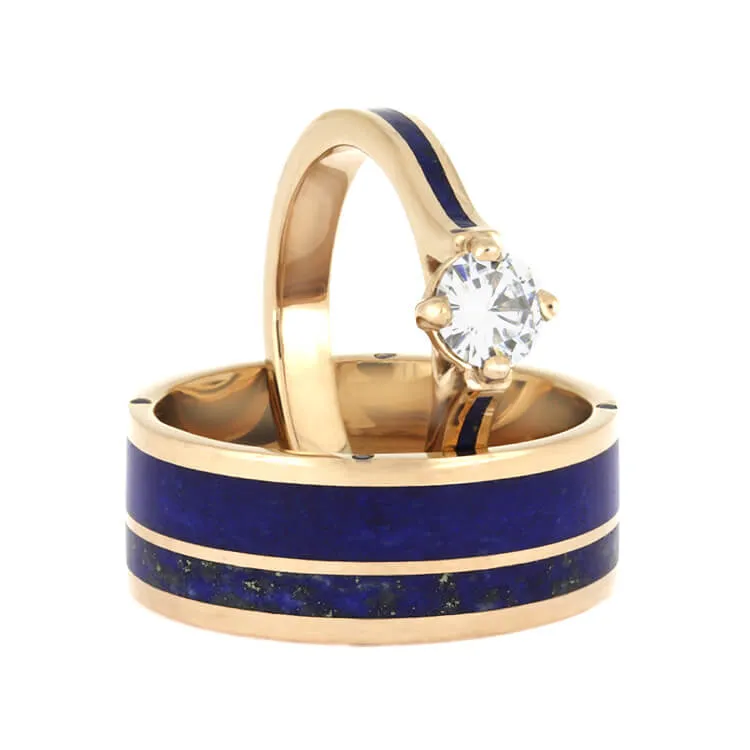 Lapis Lazuli Wedding Ring Set, Matching Wedding Band Set, Blue Rings