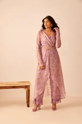 Lavender printed silk wrap jacket
