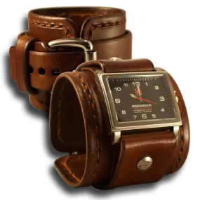 Light Brown Leather Cuff Watch - Stainless 42mm / Sapphire