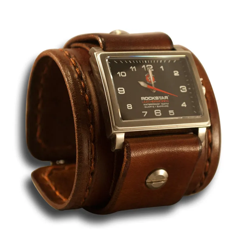 Light Brown Leather Cuff Watch - Stainless 42mm / Sapphire
