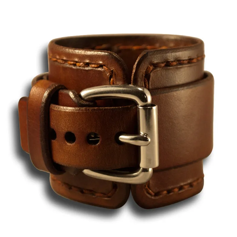 Light Brown Leather Cuff Watch - Stainless 42mm / Sapphire