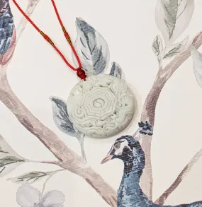 Lucky Grade A Natural Green Jade Bagua Feng Shui Talisman Pendant Necklace