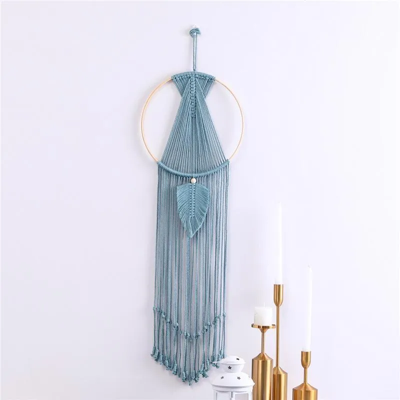 Macrame Dream Catcher Wall Hanging with Tassels - Blue