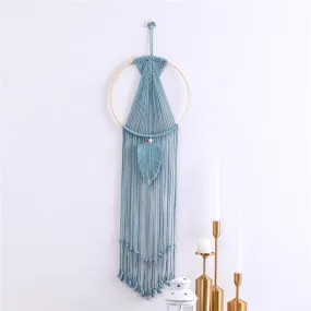 Macrame Dream Catcher Wall Hanging with Tassels - Blue