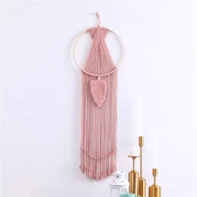 Macrame Dream Catcher Wall Hanging with Tassels - Pink