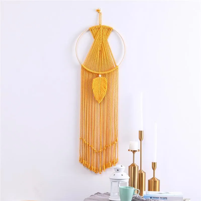 Macrame Dream Catcher Wall Hanging with Tassels - Yellow