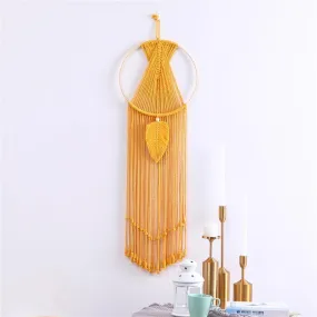 Macrame Dream Catcher Wall Hanging with Tassels - Yellow