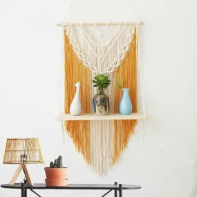 Macrame Wall Hanging Planter Wooden Floating Shelf