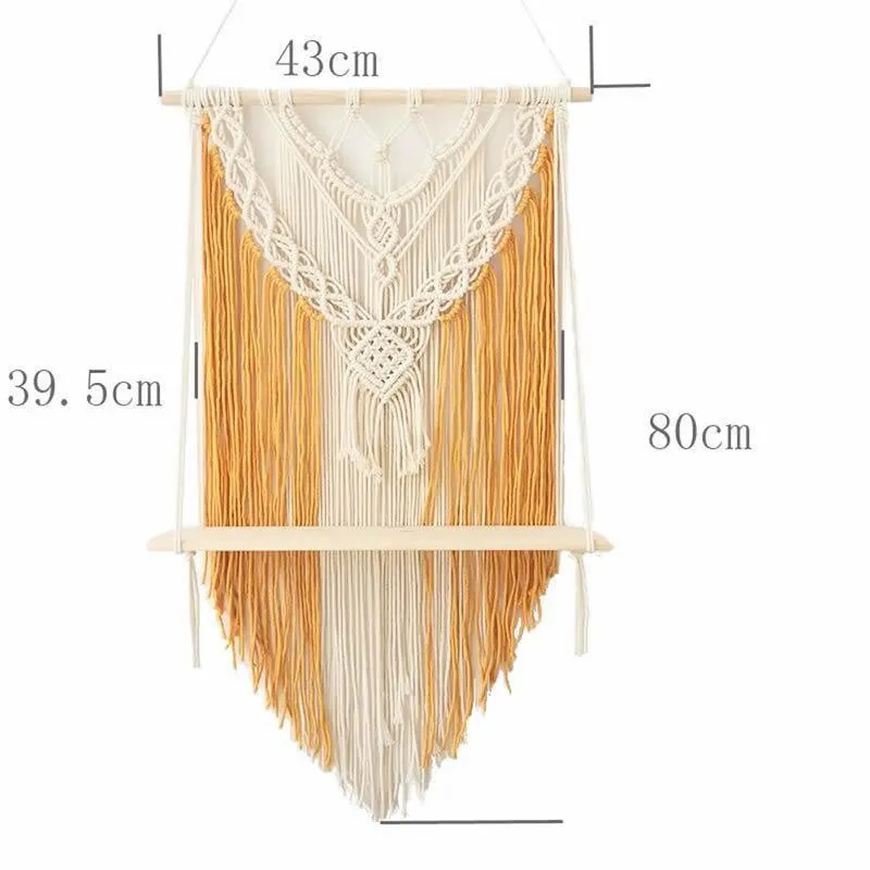 Macrame Wall Hanging Planter Wooden Floating Shelf