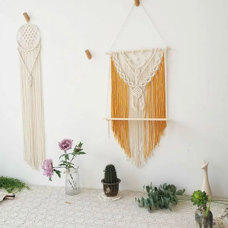 Macrame Wall Hanging Planter Wooden Floating Shelf