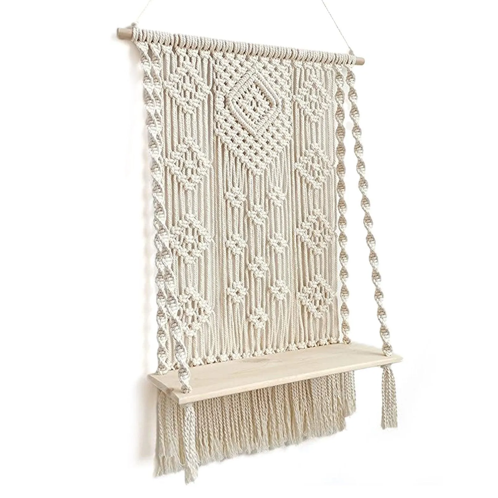 Macrame Wooden Floating Shelf Wall Hanging Planter