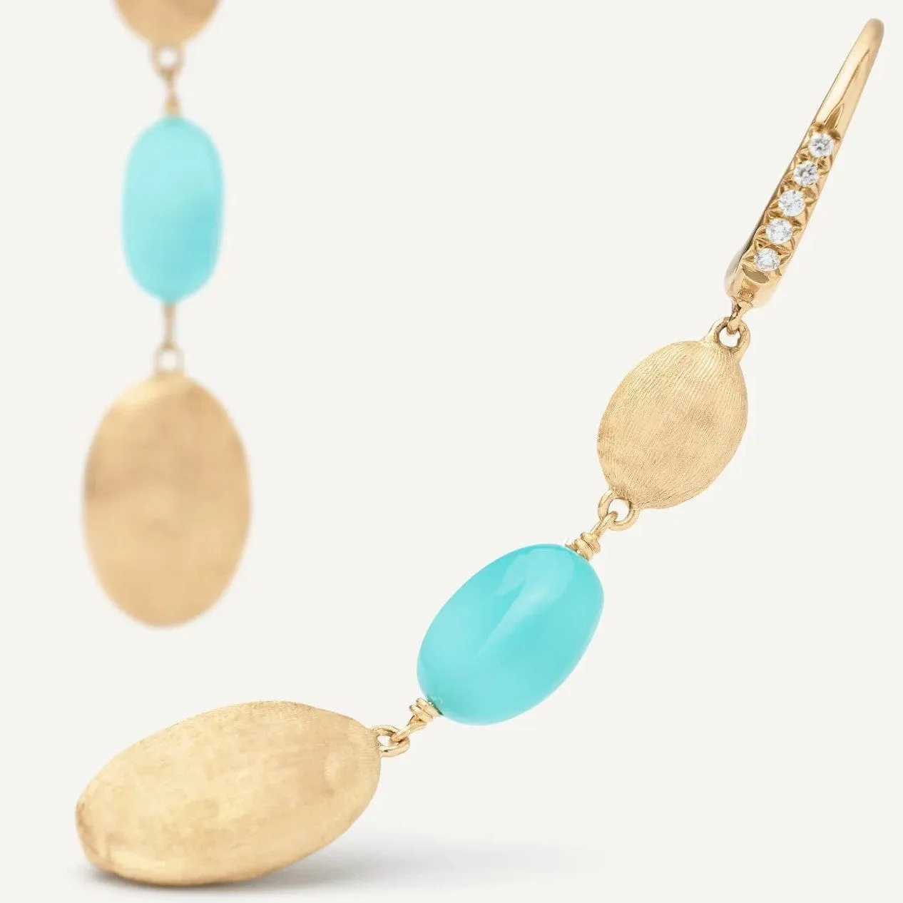 Marco Bicego 18K Yellow Gold Siviglia Turquoise Bead and Diamond Drop Earrings