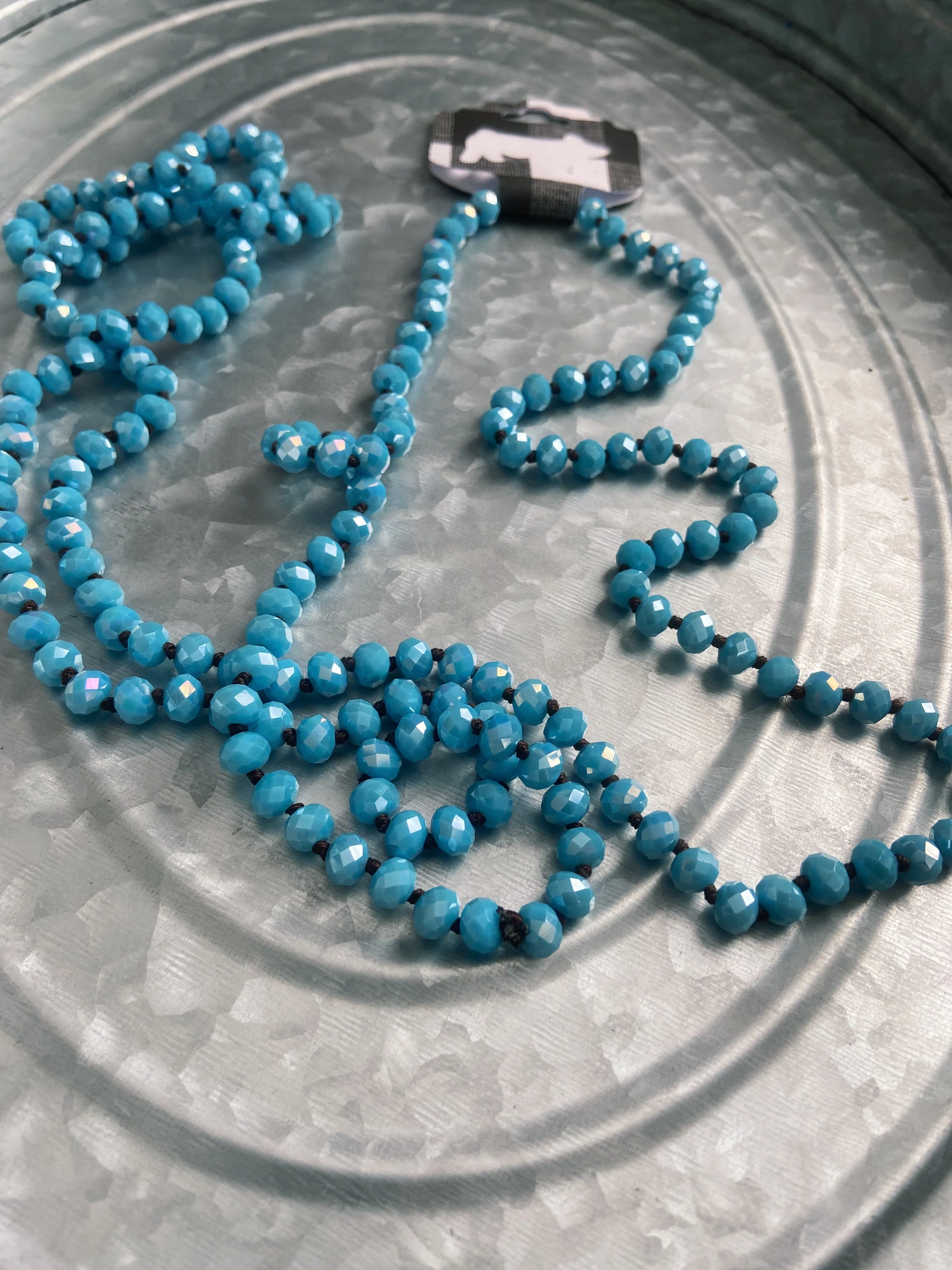 Medium Blue/Teal Beaded Necklace