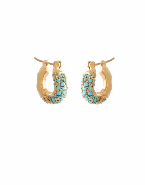 MINI WAVE HOOP EARRINGS WITH TURQUOISE STONES