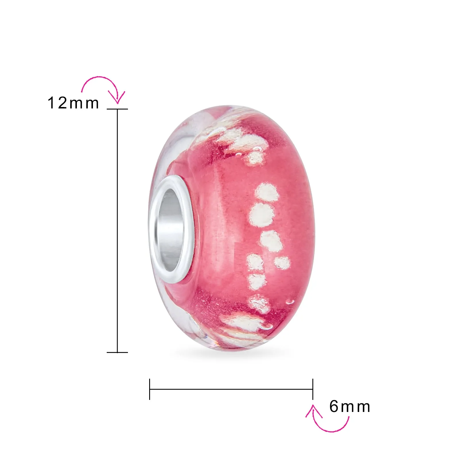 Murano Glass Charm Bead Sterling Silver Core Green Pink Blue Aqua Red Ocean Spacer