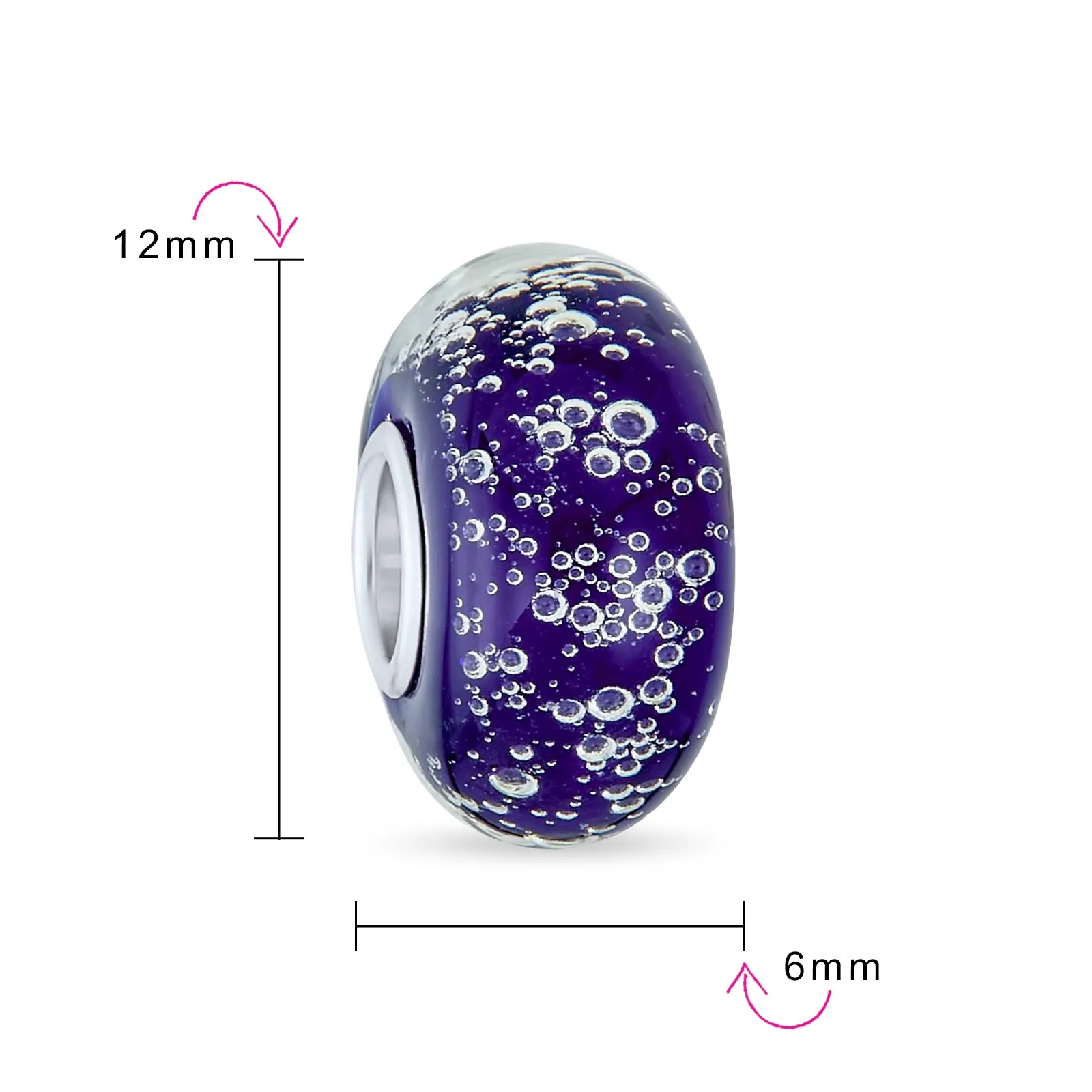 Murano Glass Charm Bead Sterling Silver Core Green Pink Blue Aqua Red Ocean Spacer