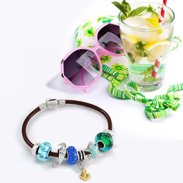 Murano Glass Charm Bead Sterling Silver Core Green Pink Blue Aqua Red Ocean Spacer