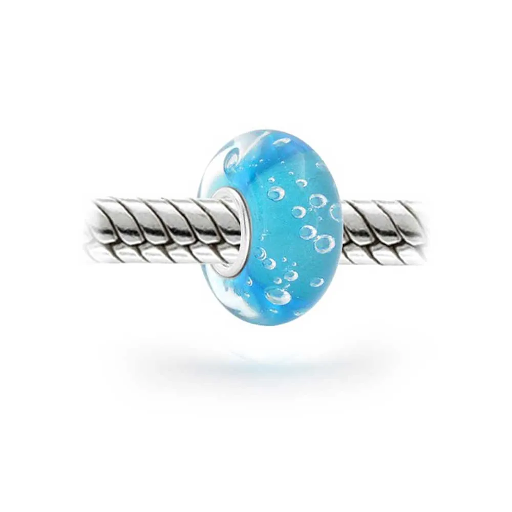 Murano Glass Charm Bead Sterling Silver Core Green Pink Blue Aqua Red Ocean Spacer