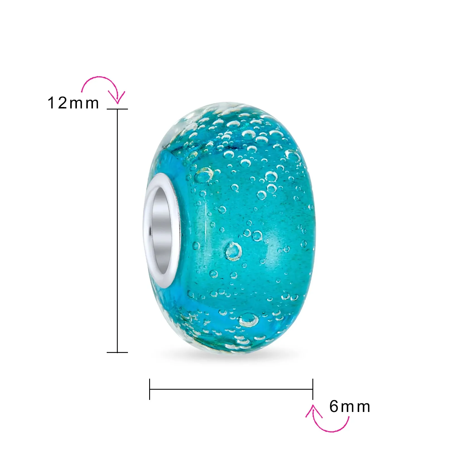 Murano Glass Charm Bead Sterling Silver Core Green Pink Blue Aqua Red Ocean Spacer