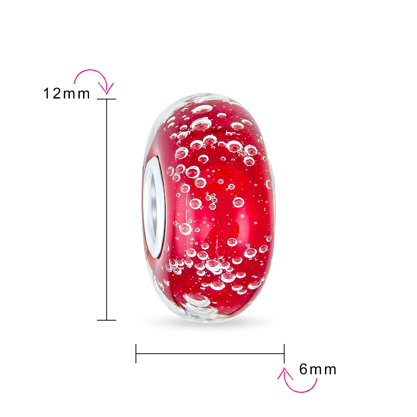 Murano Glass Charm Bead Sterling Silver Core Green Pink Blue Aqua Red Ocean Spacer