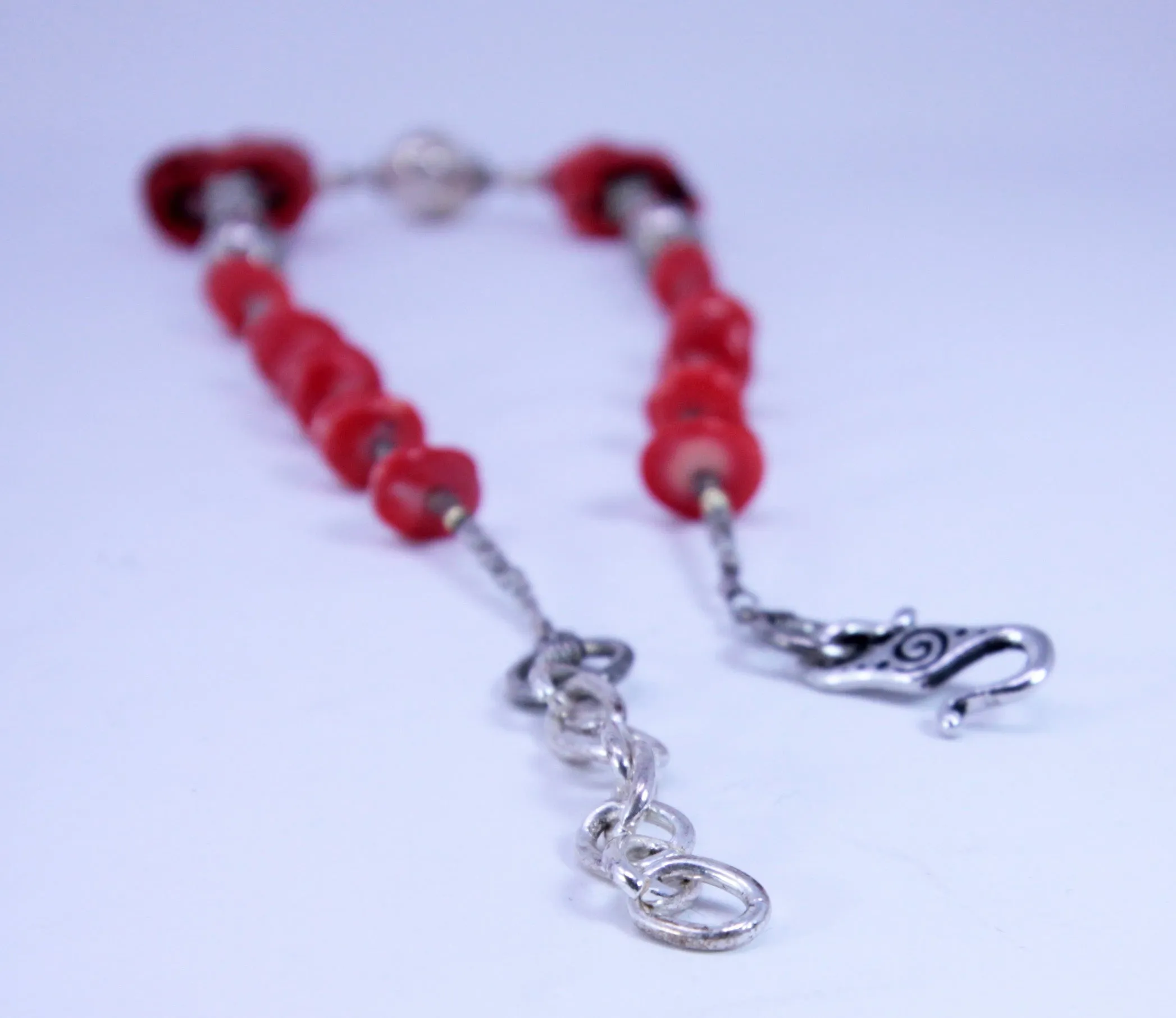 Native American Red Coral Heishi Bead with Sterling Silver Beads Necklace