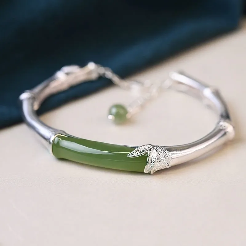 Natural Hetian Jade Bracelet S925 Sterling Ethnic Jewelry Fr Women