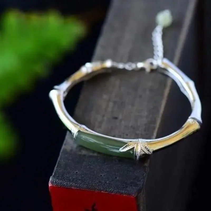 Natural Hetian Jade Bracelet S925 Sterling Ethnic Jewelry Fr Women