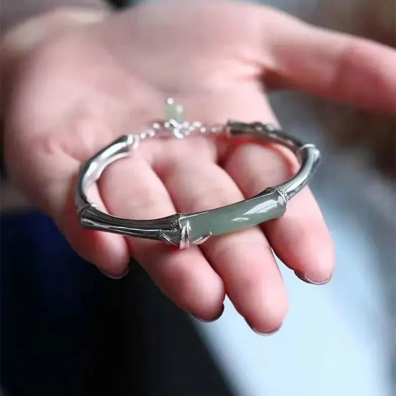 Natural Hetian Jade Bracelet S925 Sterling Ethnic Jewelry Fr Women