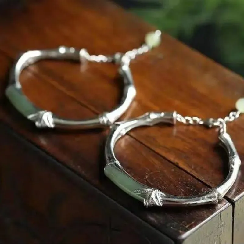 Natural Hetian Jade Bracelet S925 Sterling Ethnic Jewelry Fr Women