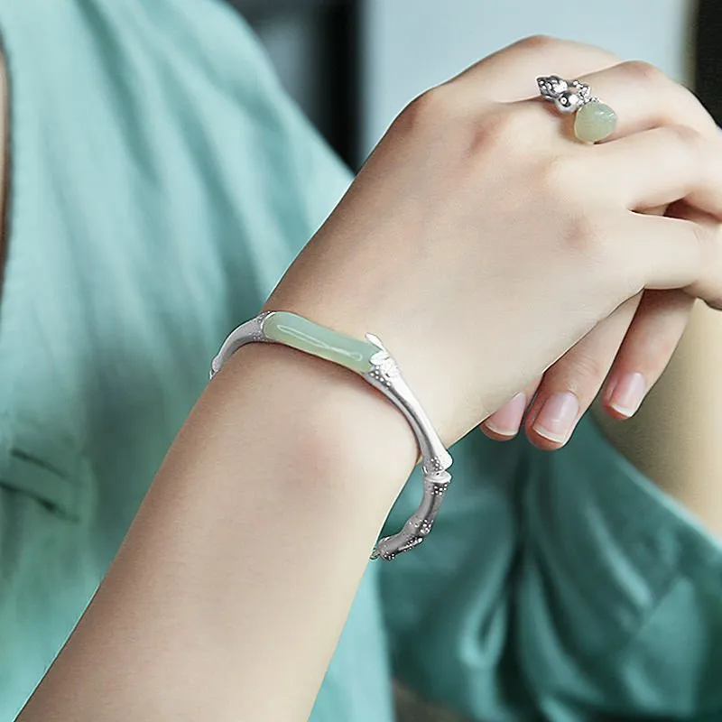 Natural Hetian Jade Bracelet S925 Sterling Ethnic Jewelry Fr Women