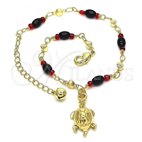Oro Laminado Charm Anklet , Gold Filled Style Turtle Design, Golden Finish, 03.213.0087.10