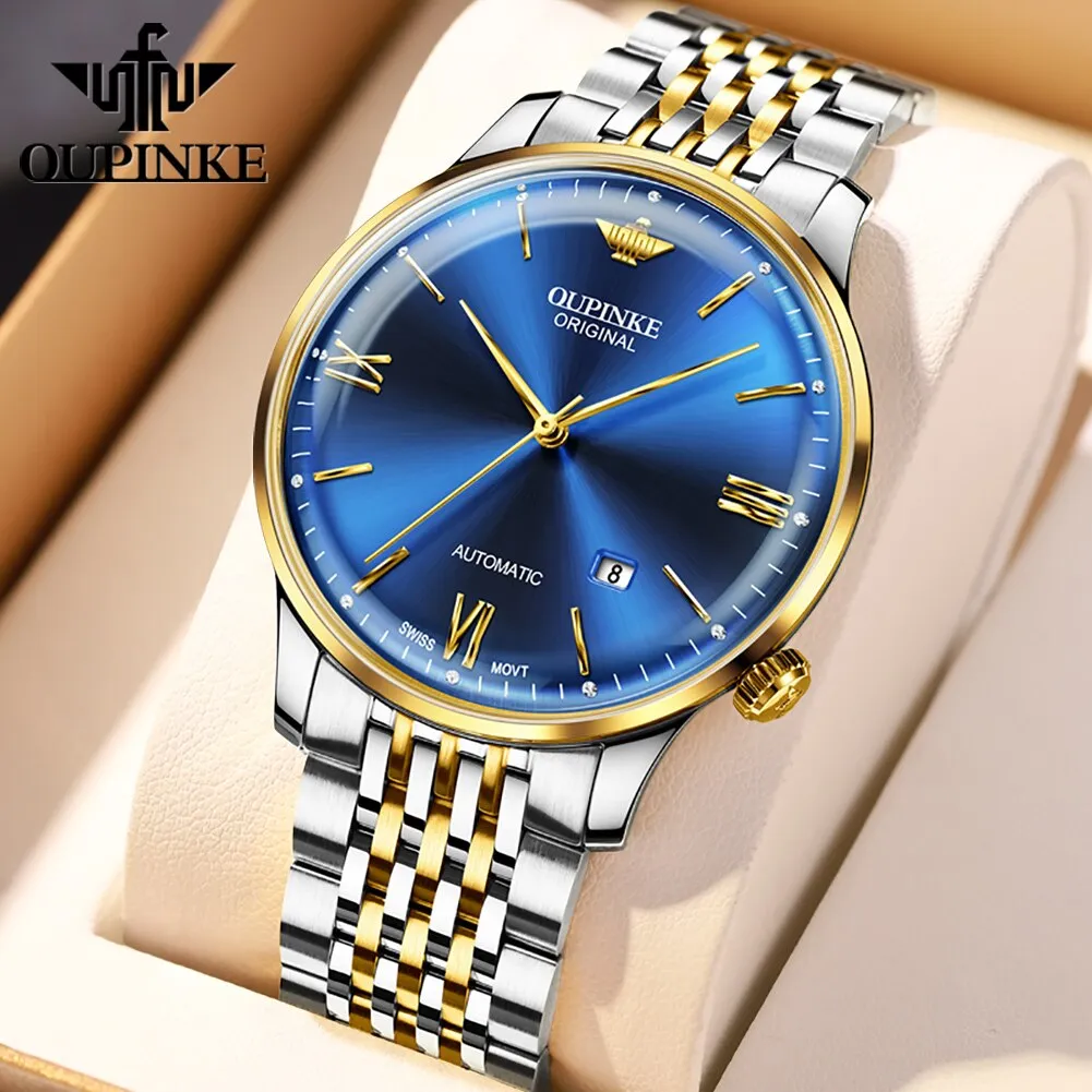 OUPINKE Ultra Thin Mechanical Watches for Men Original Swiss Movement Luxury Sapphire Crystal Mirror Man Waterproof Wristwatch