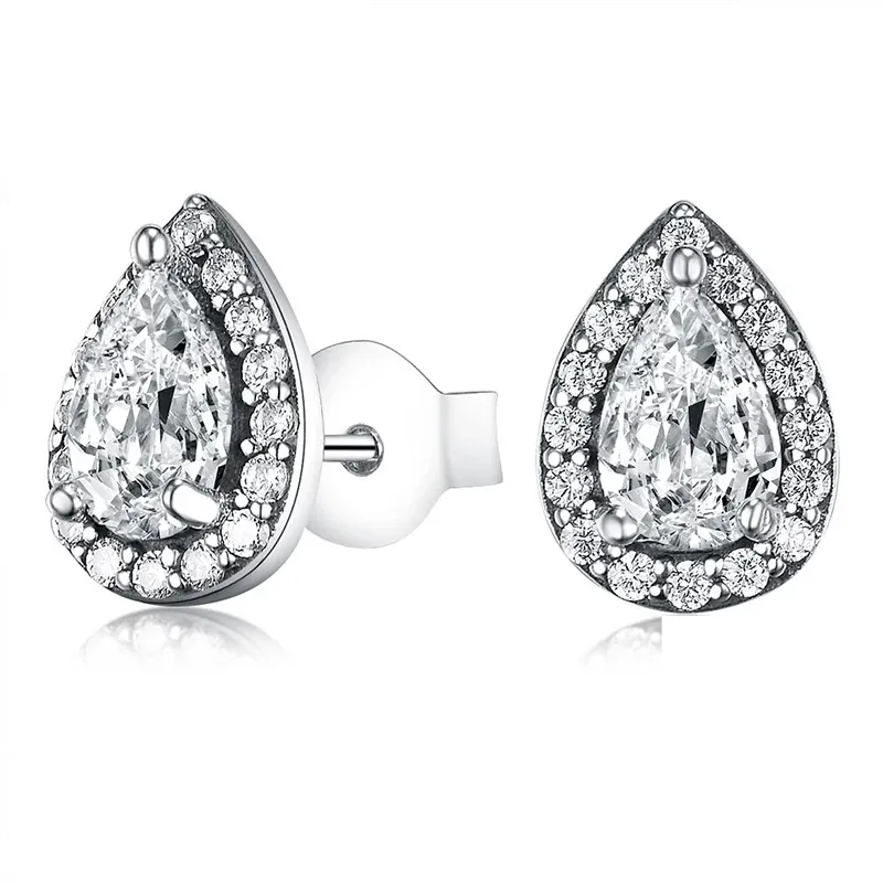Pave CZ Teardrop Stud Earrings