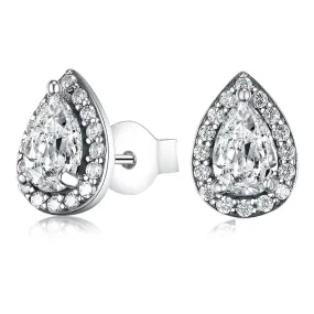 Pave CZ Teardrop Stud Earrings