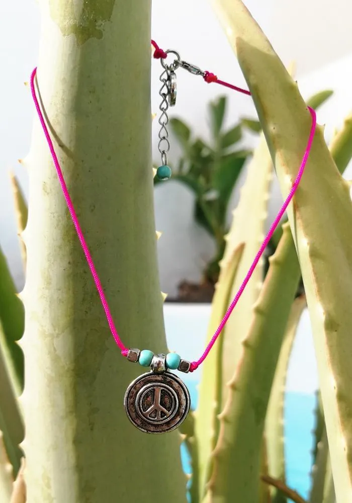 Peace Charm Pink Anklet