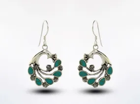 Peacock Earrings With Teardrop Shaped Turquoise Feathers