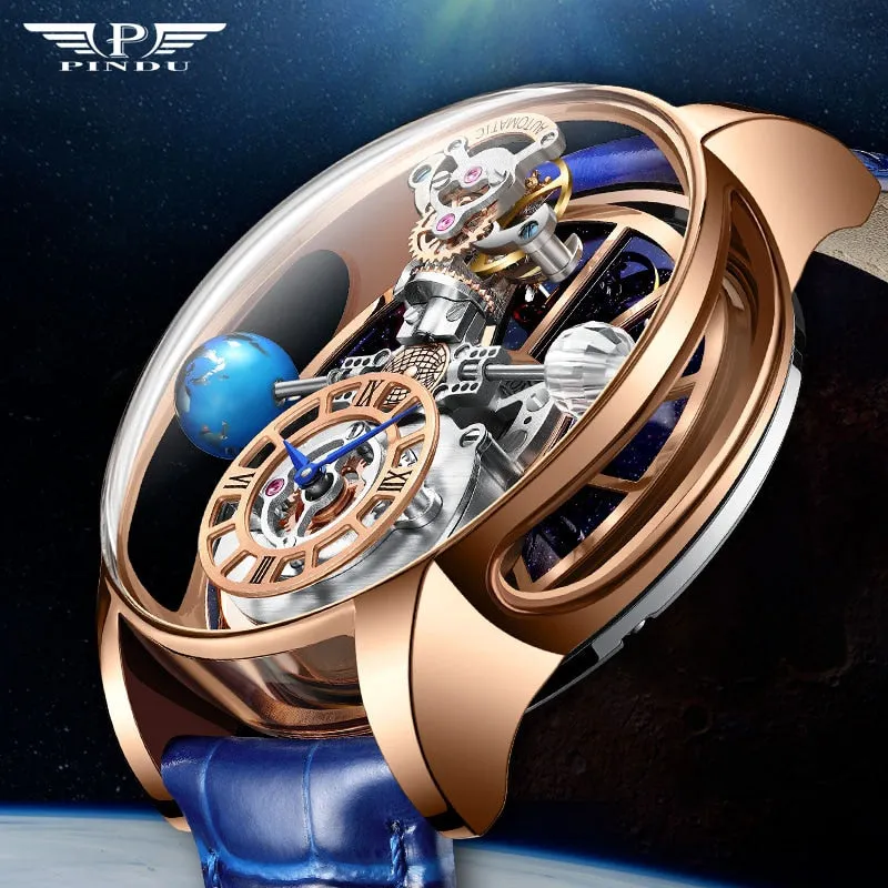 PINDU Celestial Body Series &quot;sky&quot; Quartz Watch Man For Men Waterproof Leather Strap Tourbillon Watch Luxury Business Men Watch