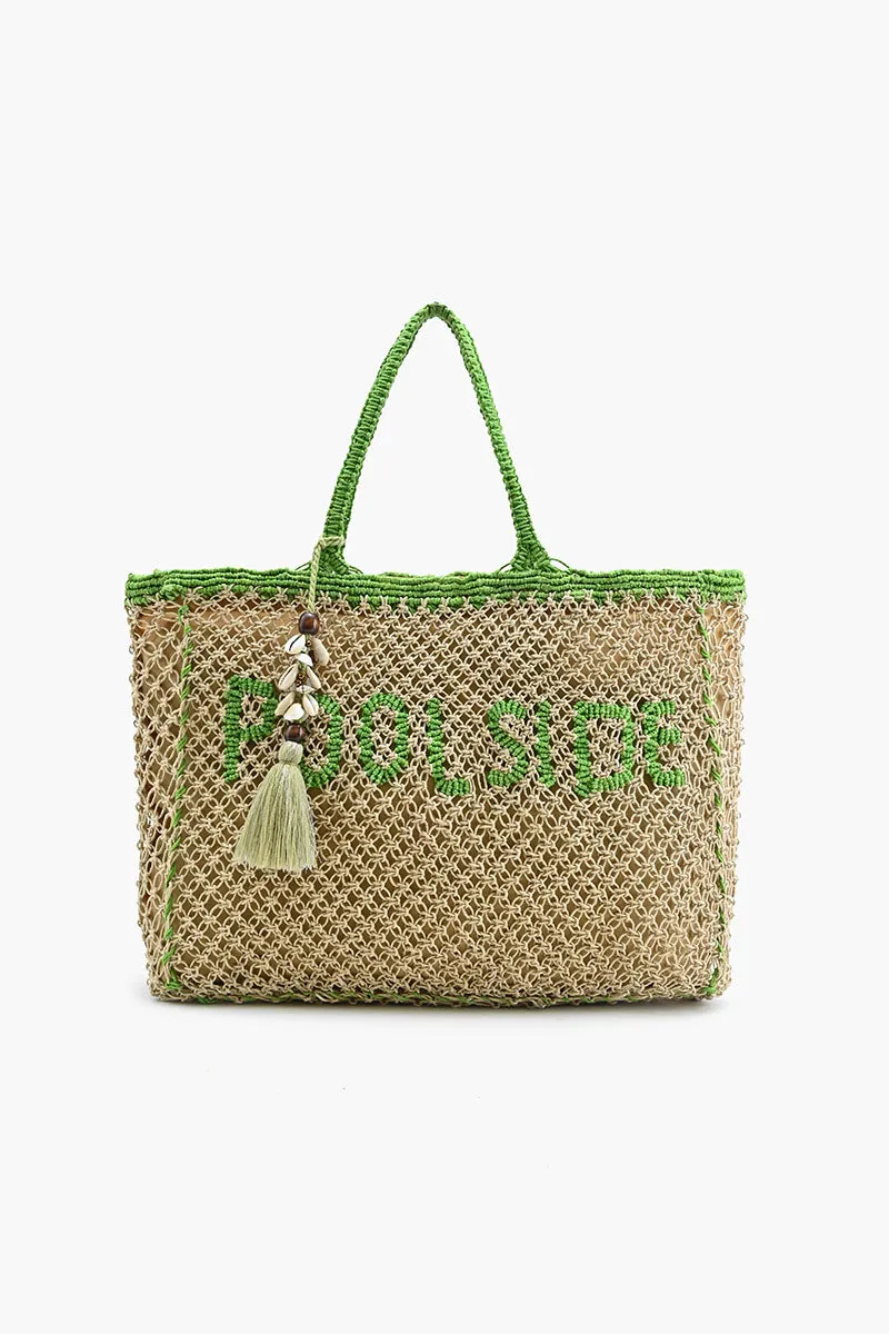Poolside' Jute Macrame Tote in Beige & Green
