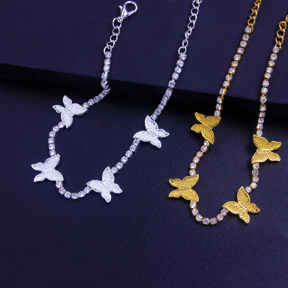 Popular Simple Alloy Flash Diamond Butterfly Anklet