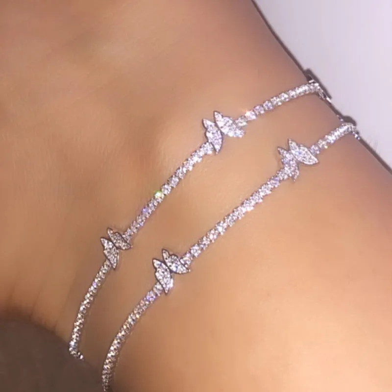 Popular Simple Alloy Flash Diamond Butterfly Anklet