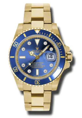 Rolex Submariner Blue Dial 18K Yellow Gold Oyster Bracelet Automatic Men's Watch 116618BLDO