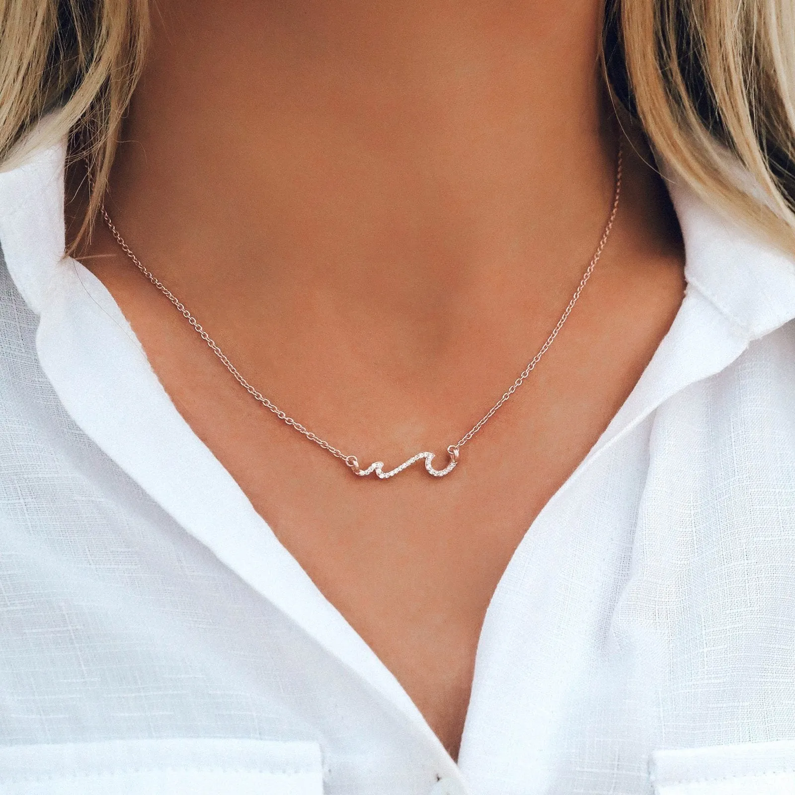 Rose Gold Pave Wave Necklace