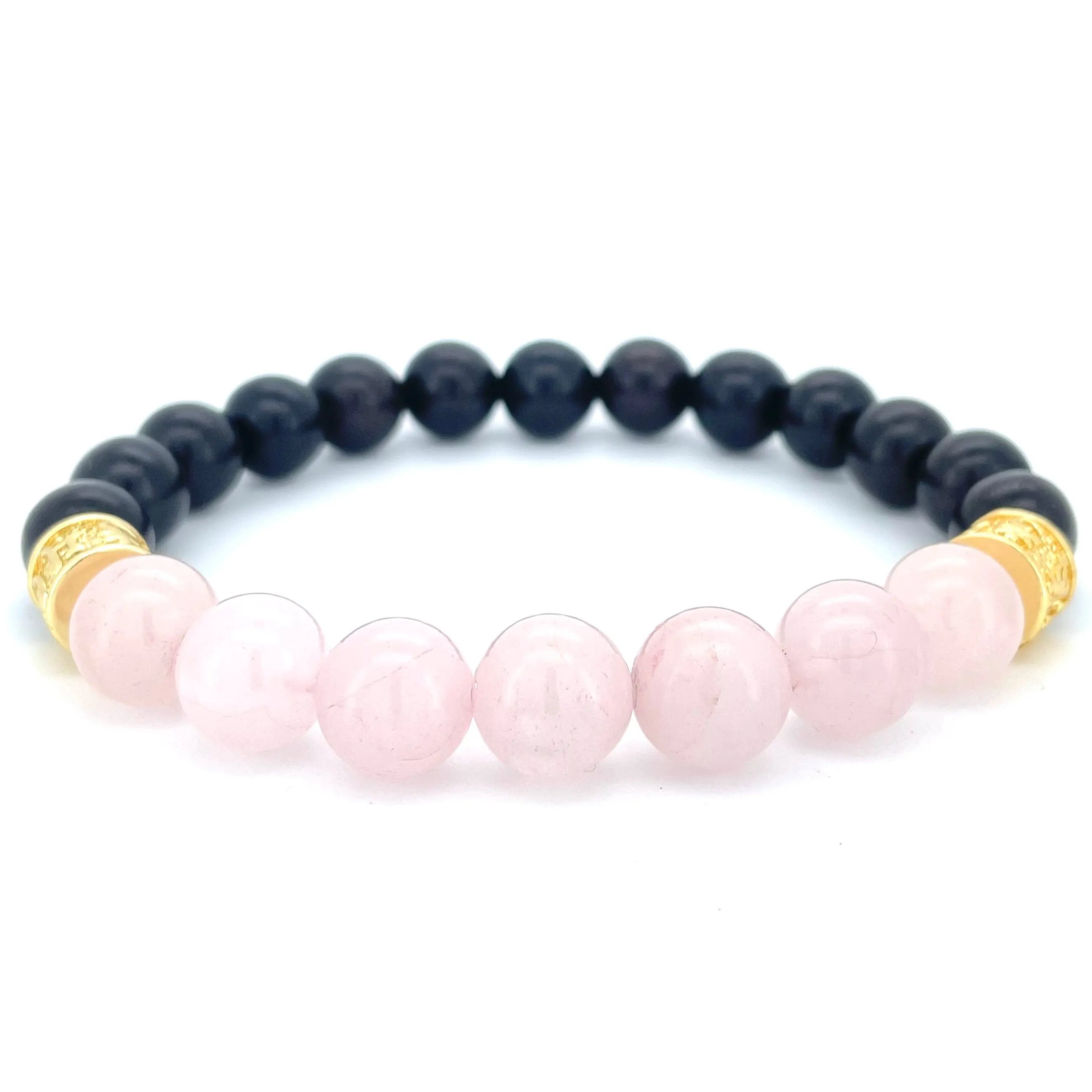 ROSE QUARTZ & EBONY WOODEN BEADED BRACELET
